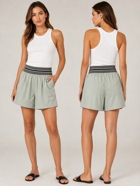 CAROLINE Sage Green 100% Cotton Boxer Style High Waist Shorts Size 6 Clean Girl